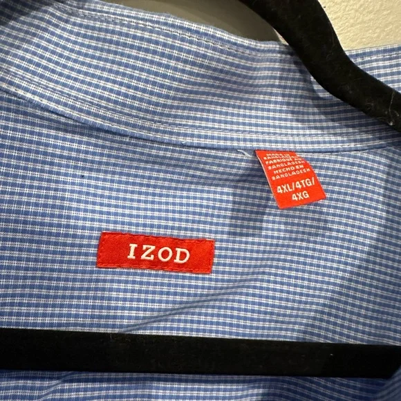 Izod men’s blue check dress shirt, 4XLT - Picture 2 of 5